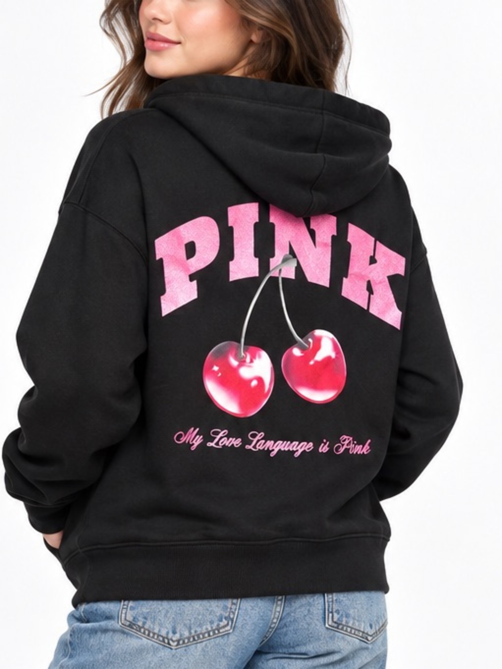 PINK Victoria’s Secret Cherry Graphic Zip Hoodie Y2K Coquette S